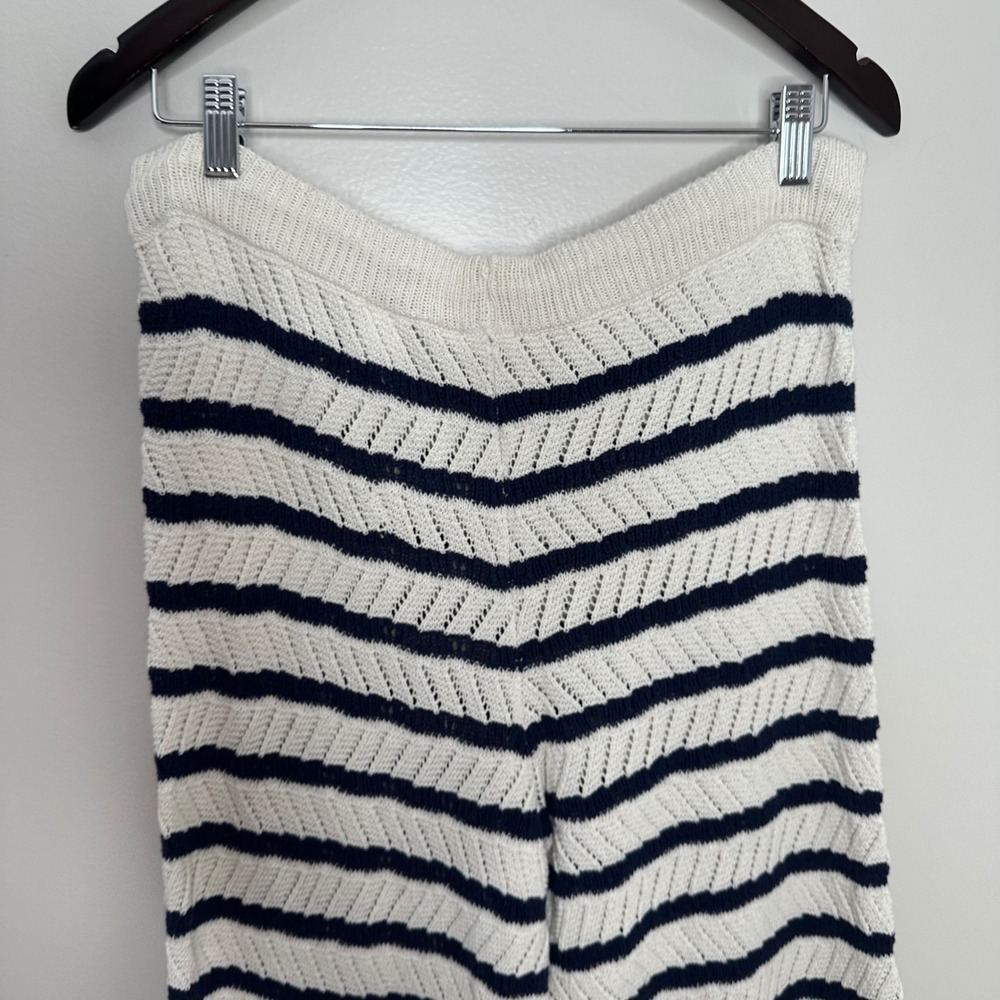 Aerie Women's Cream Navy Striped Knit Wide Leg Lounge Pants Size Medium - Picture 5 of 8